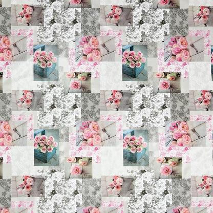 rosa abwaschbare Wachstuch Tischdecke Patchwork Rosen Strick PVC eckig rund oval kaufen