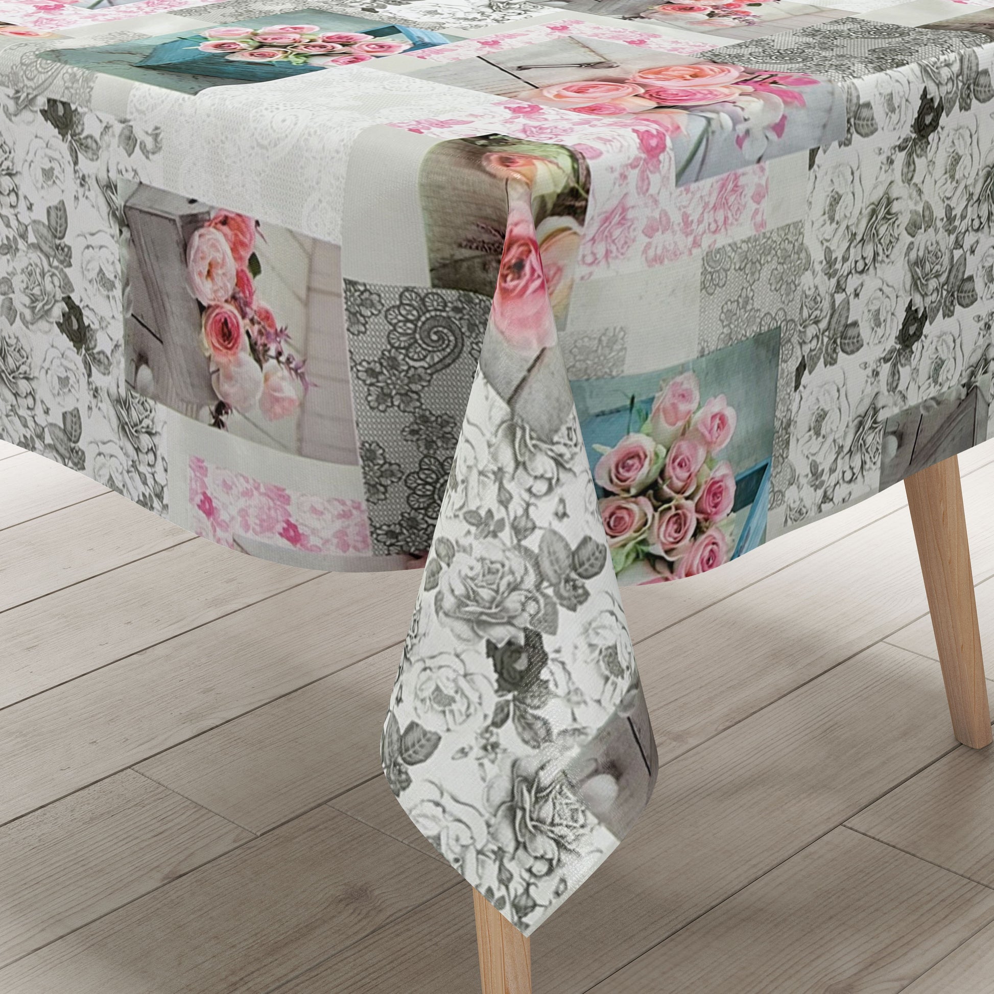 abwaschbare Wachstuch Tischdecke Patchwork Rosen Strick PVC eckig rund oval kaufen