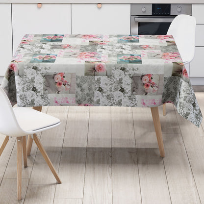 abwaschbare Wachstuch Tischdecke Patchwork Rosen Strick PVC eckig rund oval kaufen