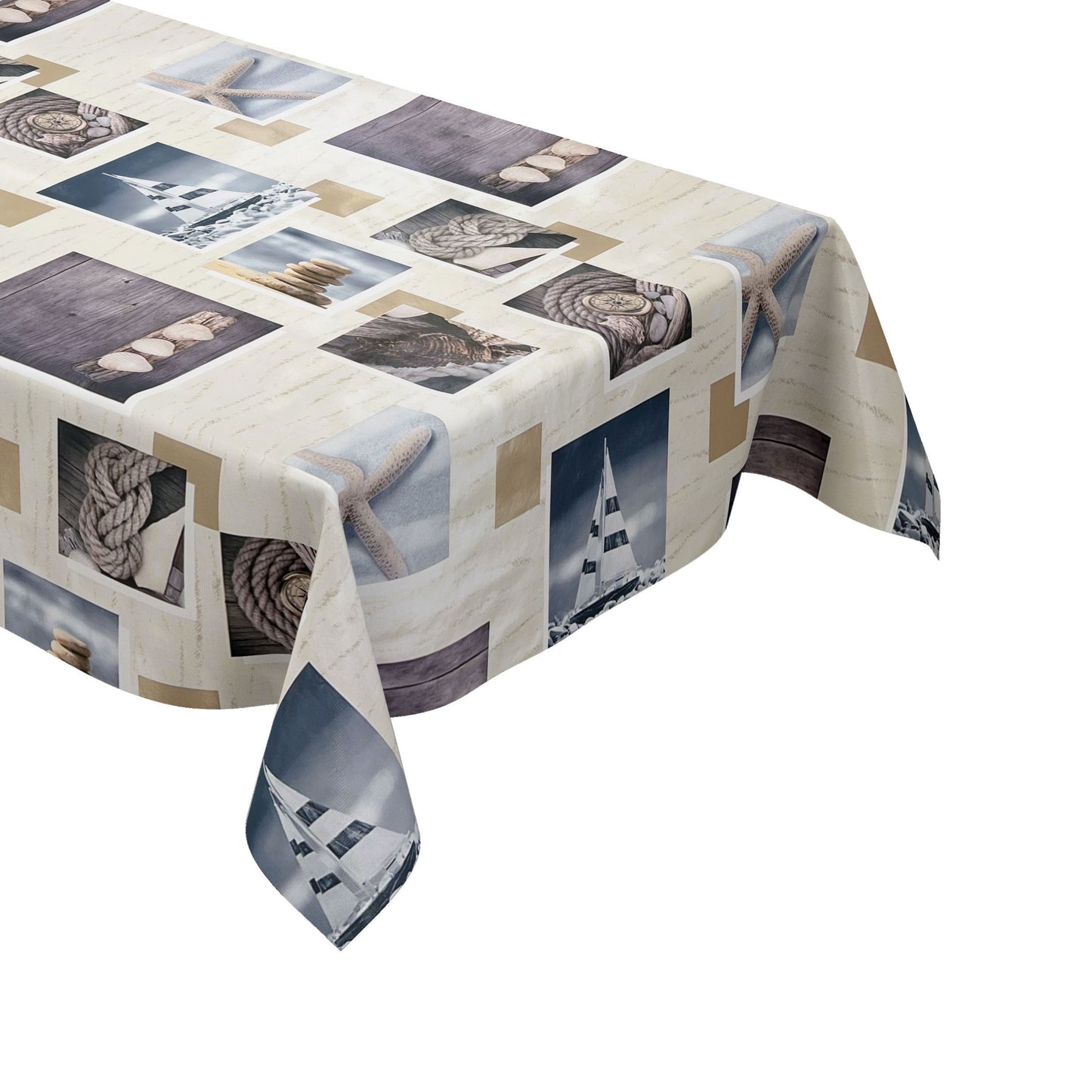 abwaschbare Wachstuch Tischdecke eckig rund oval maritim ostsee seestern kaufen Boot Nordsee blau-weiß