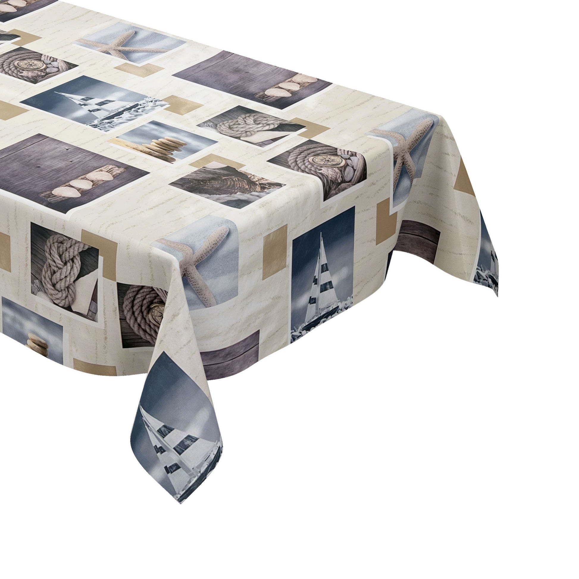 abwaschbare Wachstuch Tischdecke eckig rund oval maritim ostsee seestern kaufen Boot Nordsee blau-weiß