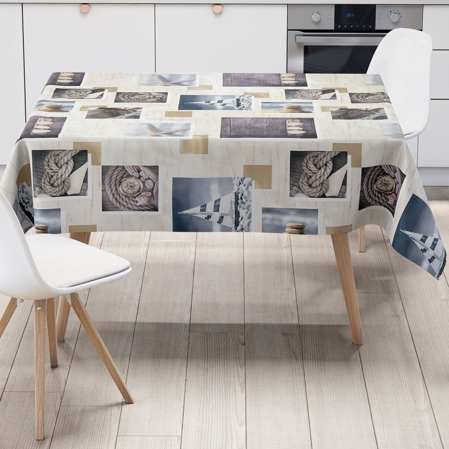 abwaschbare Wachstuch Tischdecke eckig rund oval maritim ostsee seestern kaufen Boot Nordsee blau-weiß