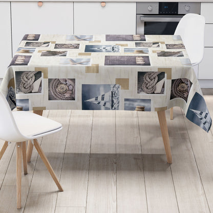 abwaschbare Wachstuch Tischdecke eckig rund oval maritim ostsee seestern kaufen Boot Nordsee blau-weiß