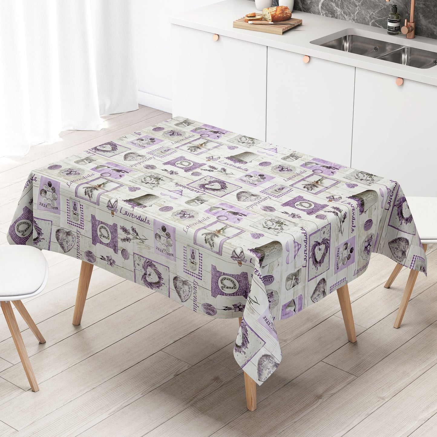 abwaschbare Wachstuchtischdecke kevkus wachstuchshop24 Lavendel lila Lavendel  Holz eckig rund oval kaufen