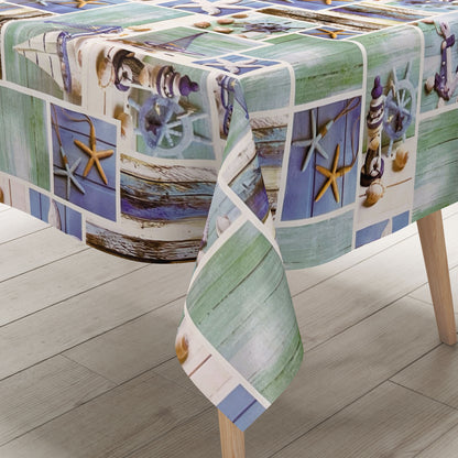 Nappe toile cirée B9071-01 bois étoile de mer maritime carrée ronde ovale
