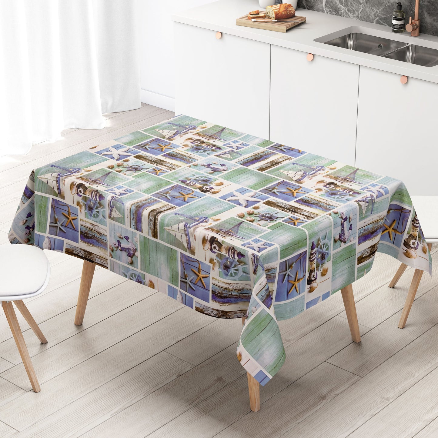 Nappe toile cirée B9071-01 bois étoile de mer maritime carrée ronde ovale