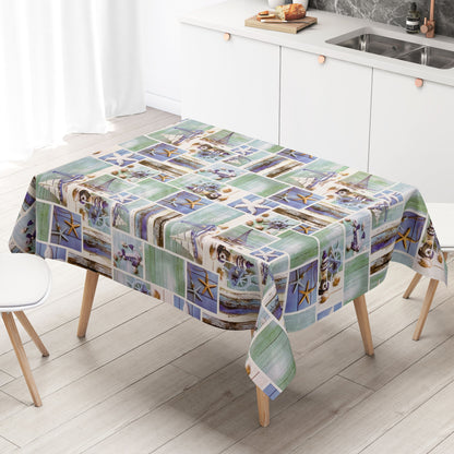 Nappe toile cirée B9071-01 bois étoile de mer maritime carrée ronde ovale