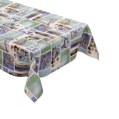Nappe toile cirée B9071-01 bois étoile de mer maritime carrée ronde ovale