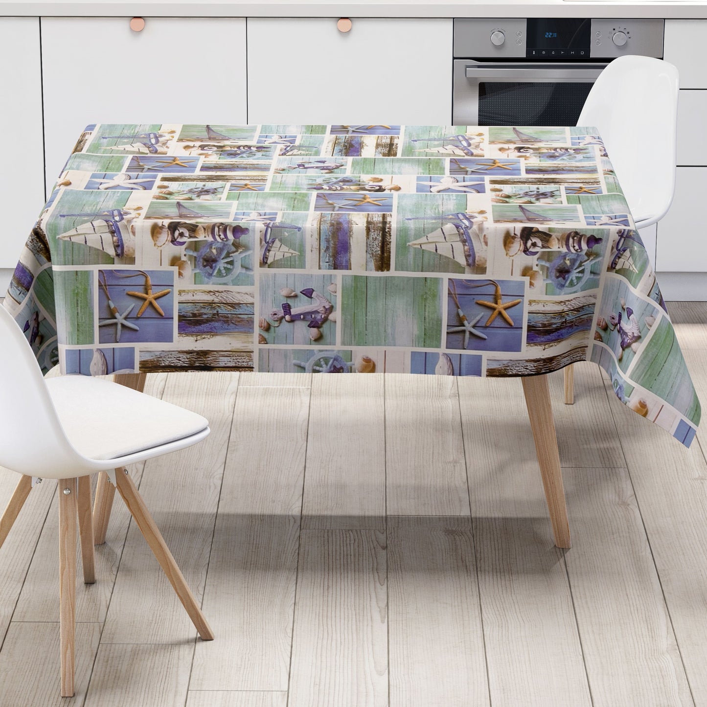 Nappe toile cirée B9071-01 bois étoile de mer maritime carrée ronde ovale