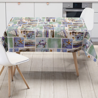 Nappe toile cirée B9071-01 bois étoile de mer maritime carrée ronde ovale