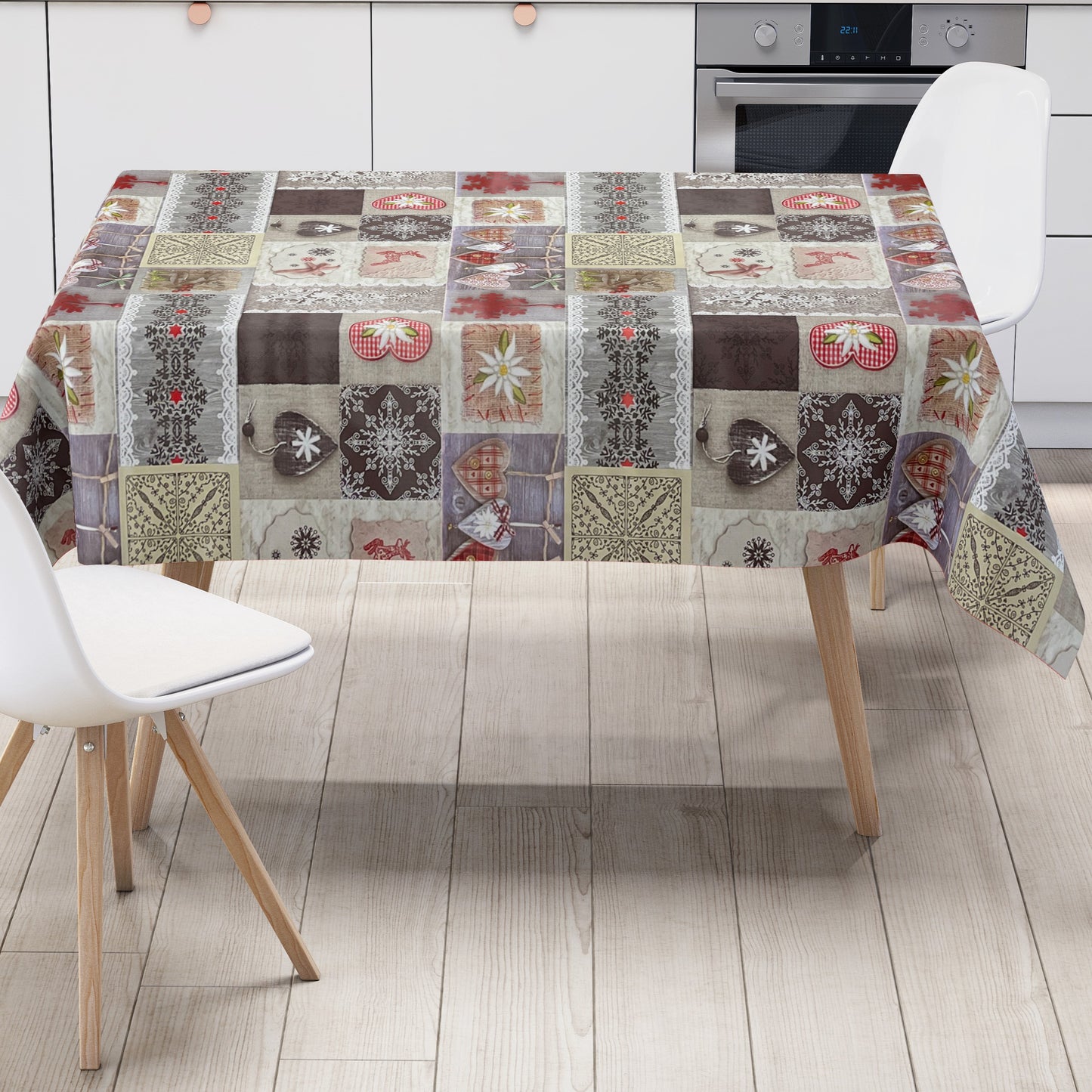 KEVKUS Wachstuch Tischdecke Weihnachten B9075-01 Alm Strick Patchwork eckig rund oval