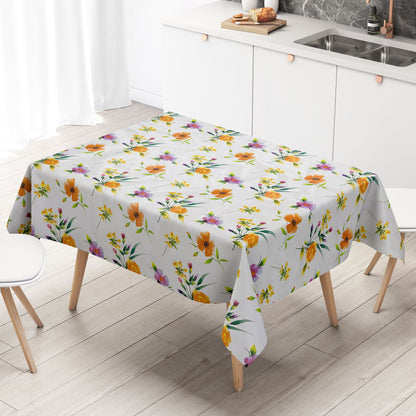 Nappe toile cirée BA50 fleurs de coquelicots sur ovale rond blanc angulaire