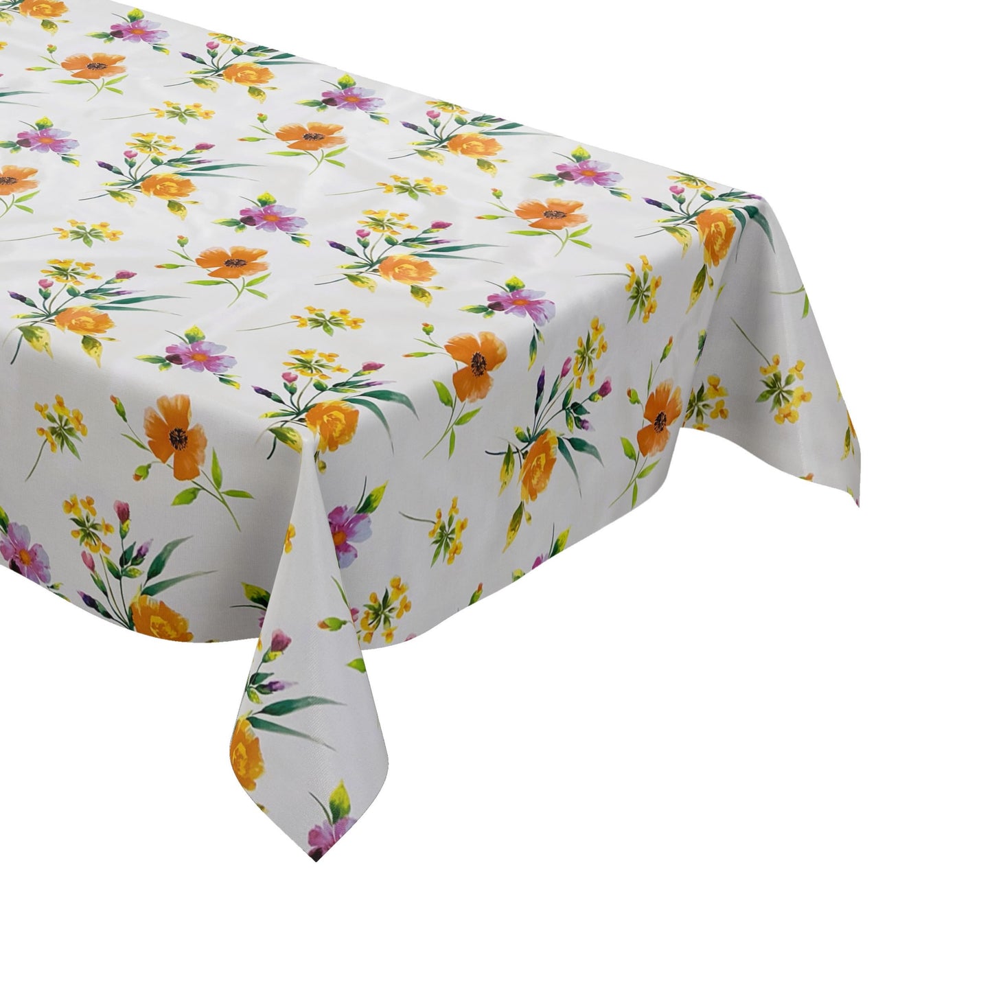 Nappe toile cirée BA50 fleurs de coquelicots sur ovale rond blanc angulaire