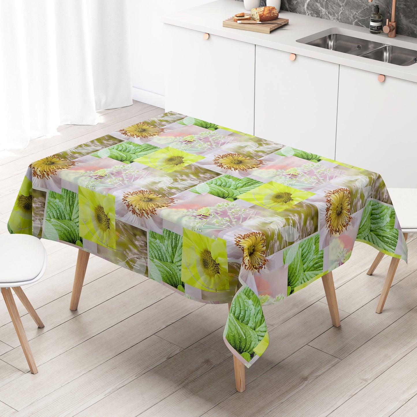 Oilcloth tablecloth BB40 dandelion flowers patchwork square round oval