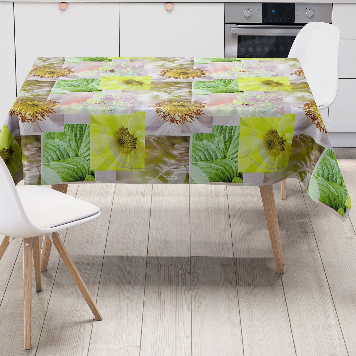 Oilcloth tablecloth BB40 dandelion flowers patchwork square round oval