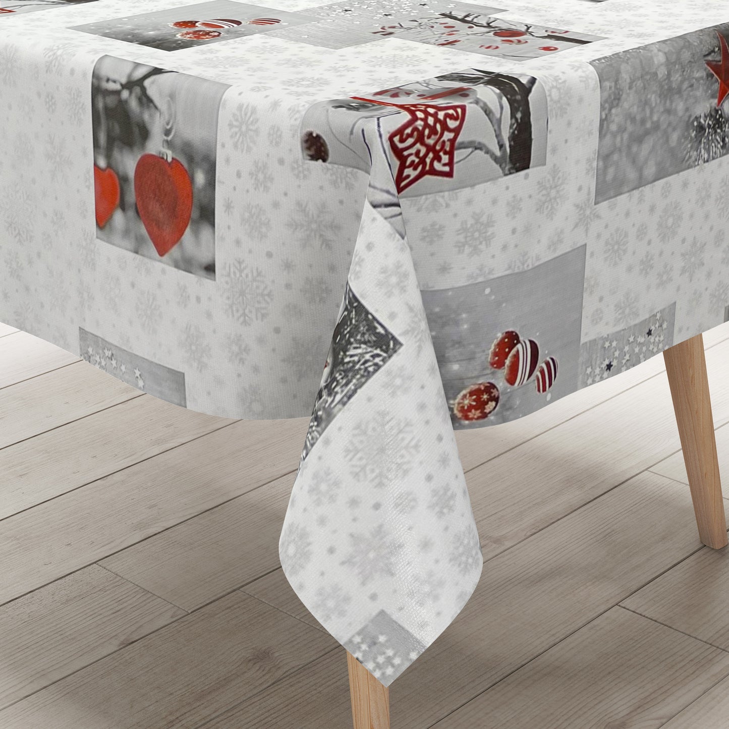 KEVKUS nappe cirée Noël C141251 Avent coeurs étoiles argent DELUXE ronde ovale