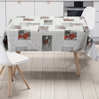 KEVKUS nappe cirée Noël C141251 Avent coeurs étoiles argent DELUXE ronde ovale