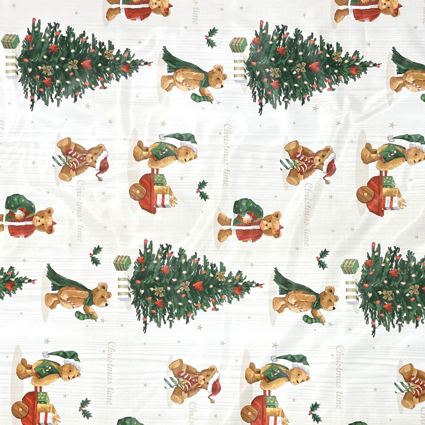 KEVKUS Wachstuch Tischdecke Weihnachten  C141531 Teddy Tannenbaum weiß eckig rund oval