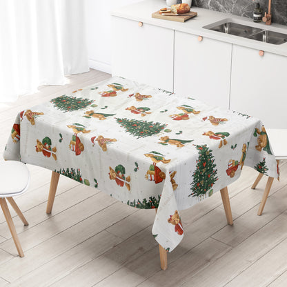 KEVKUS Wachstuch Tischdecke Weihnachten  C141531 Teddy Tannenbaum weiß eckig rund oval