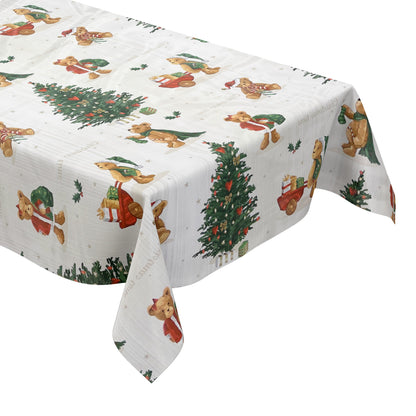 Wachstuch Tischdecke kaufen Teddy Weihnachtsbaum eckig rund oval kevkus