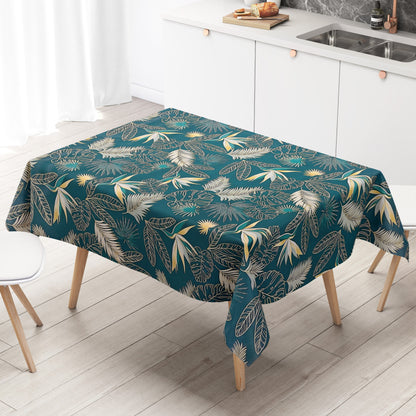 Wachstuchtischdecke PVC-Tischdecke petrol gold Dschungel Monstera