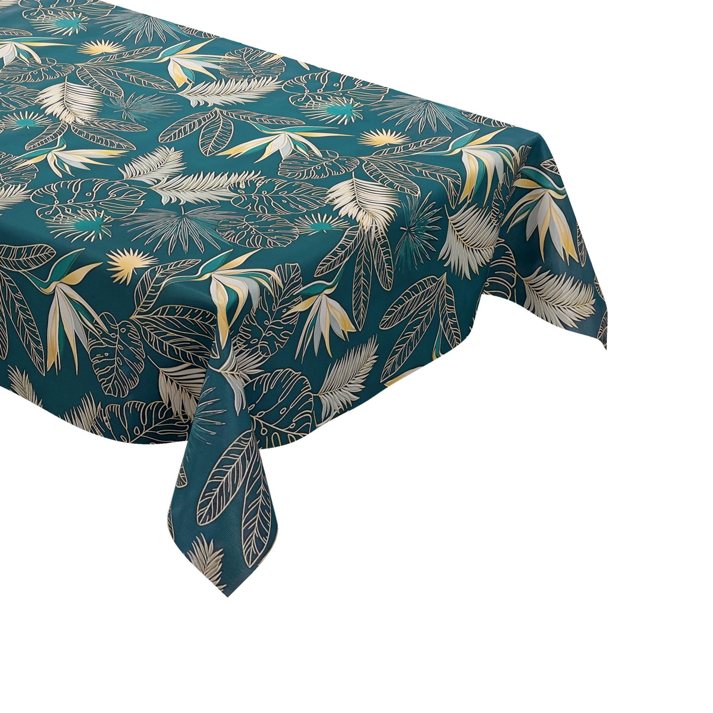 Wachstuchtischdecke PVC-Tischdecke petrol gold Dschungel Monstera