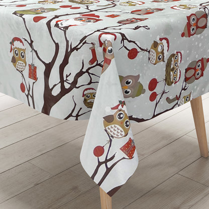 Nappe en toile cirée KEVKUS Noël C144340 hibou sur X-Mas gris carré rond ovale
