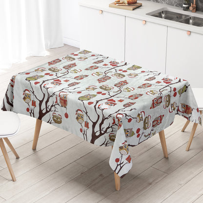 Nappe en toile cirée KEVKUS Noël C144340 hibou sur X-Mas gris carré rond ovale