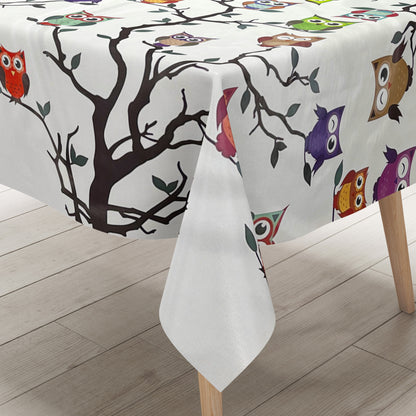 Oilcloth tablecloth C144341 Owl Owl Kautz on white square round oval
