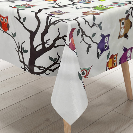 Oilcloth tablecloth C144341 Owl Owl Kautz on white square round oval