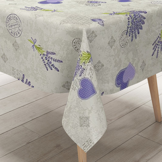 Wachstuch Tischdecke Lavendel Herzen