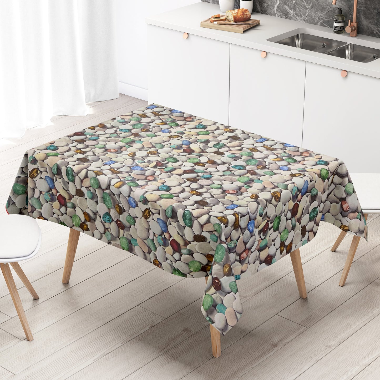 Nappe en toile cirée C147030 pierres colorées maritime carrée ronde ovale