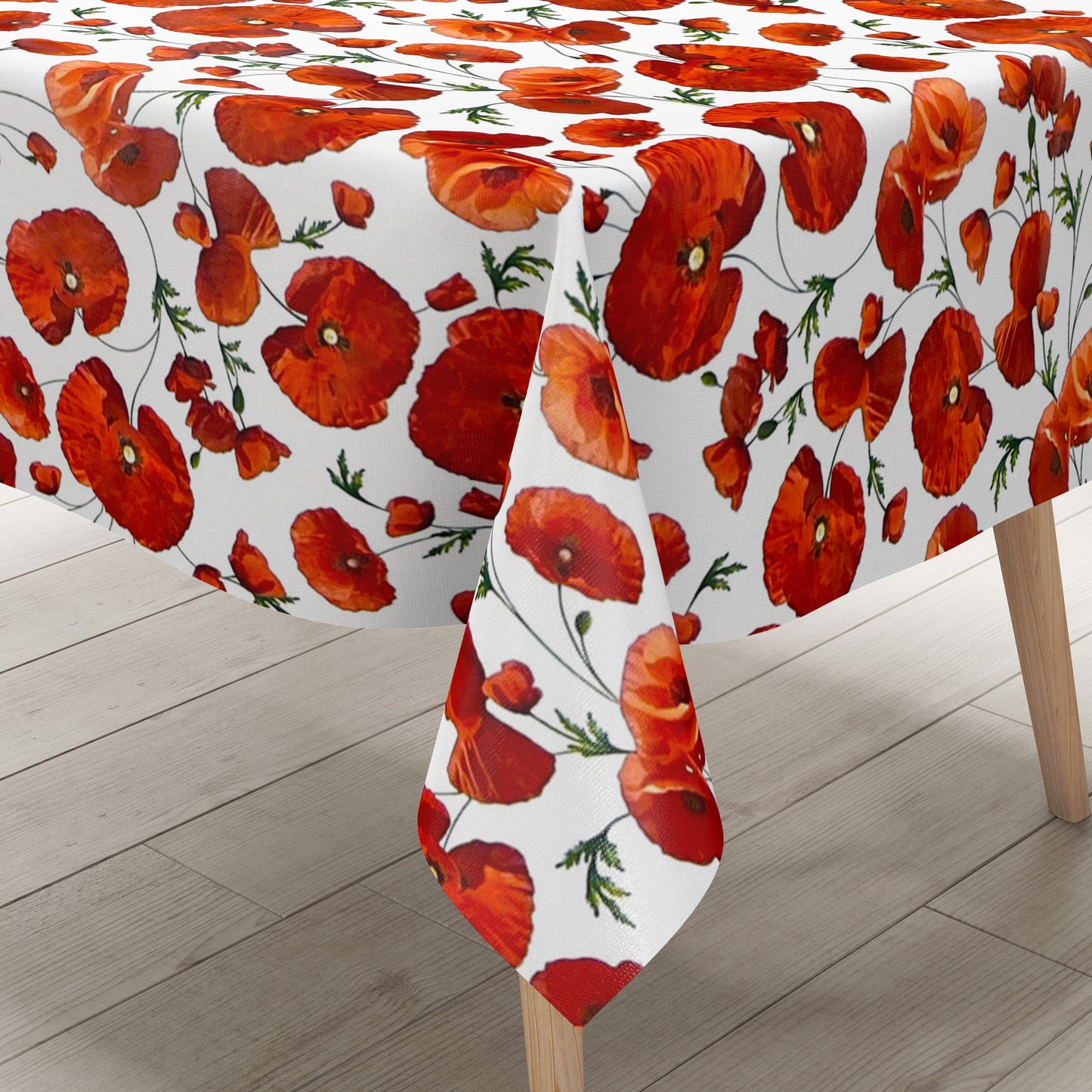 Nappe en toile cirée C147040 fleurs de pavot sur ovale rond blanc angulaire