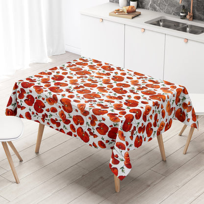 Nappe en toile cirée C147040 fleurs de pavot sur ovale rond blanc angulaire