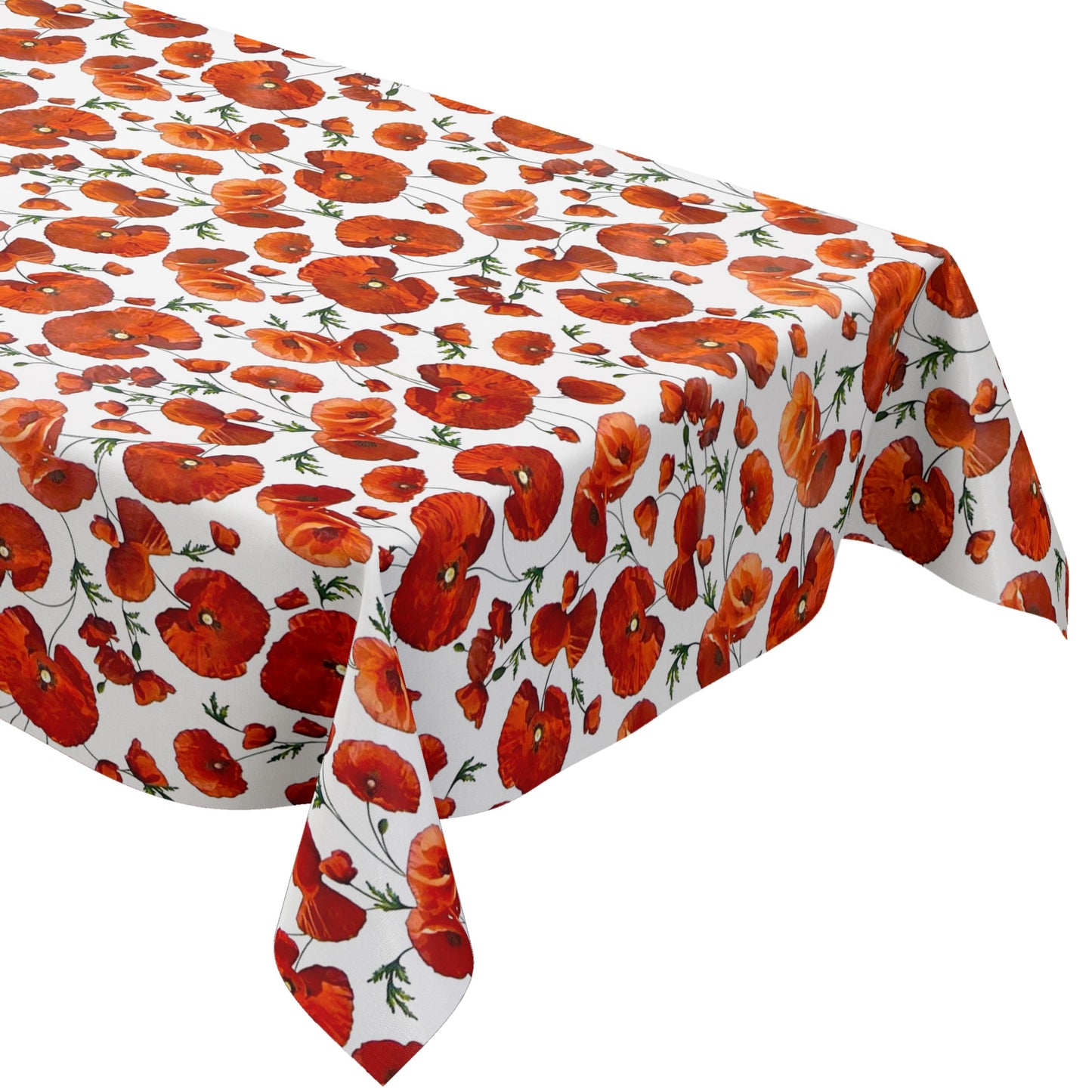 Nappe en toile cirée C147040 fleurs de pavot sur ovale rond blanc angulaire