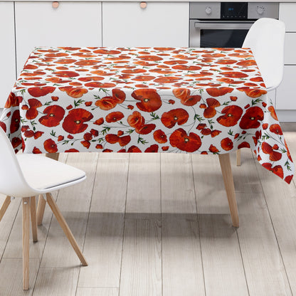 Nappe en toile cirée C147040 fleurs de pavot sur ovale rond blanc angulaire