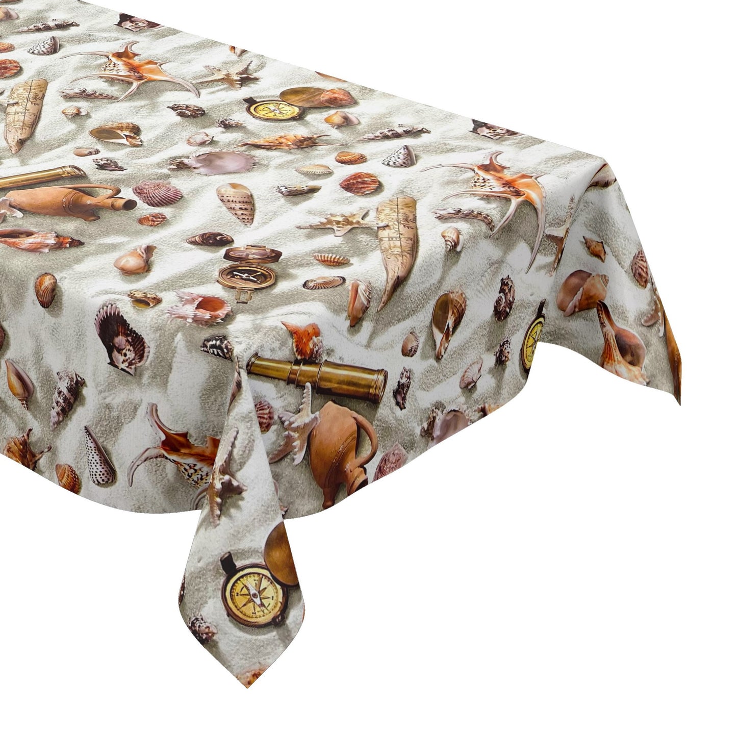 Nappe en toile cirée C147090 coquillage sable étoile de mer maritime carrée ronde ovale