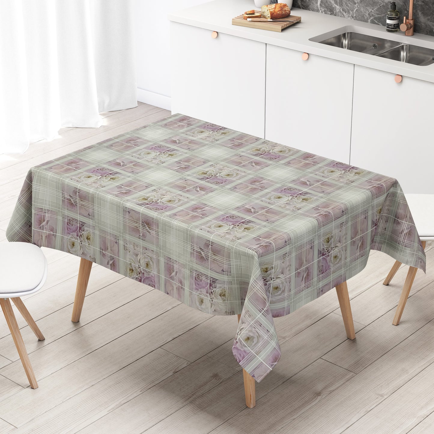Wachstuch Tischdecke Rosen kariert