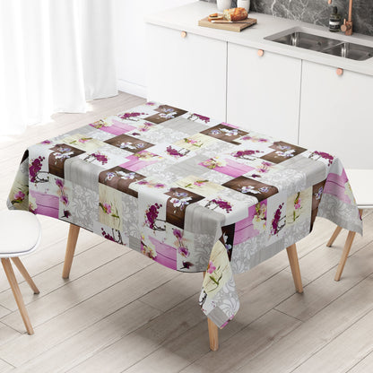 Oilcloth tablecloth CB60 pink orchids on wood square round oval