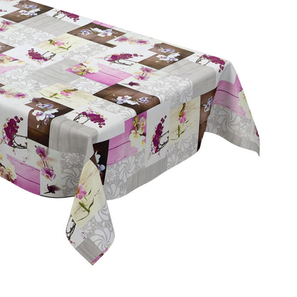 Oilcloth tablecloth CB60 pink orchids on wood square round oval