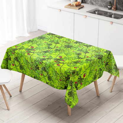 Nappe en toile cirée F100 trèfles coccinelle porte-bonheur carrée ronde ovale
