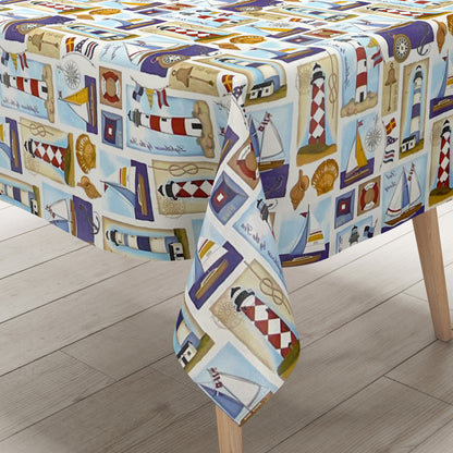 Oilcloth tablecloth K-BE4201 shell sand starfish maritime square round oval