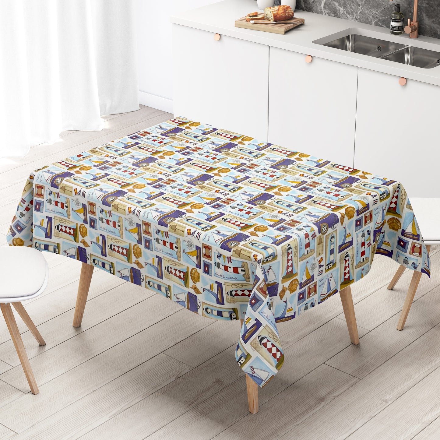 Oilcloth tablecloth K-BE4201 shell sand starfish maritime square round oval