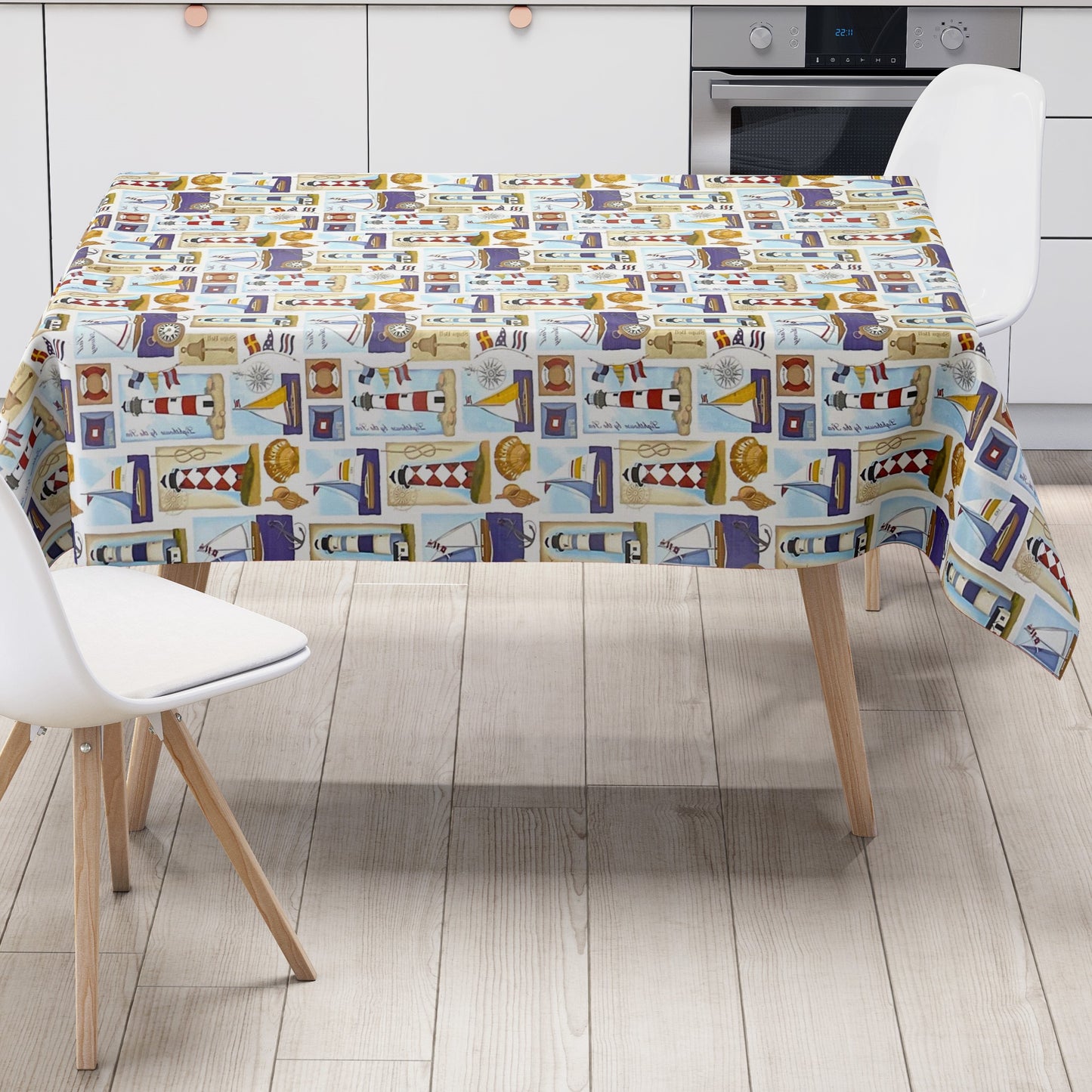 Oilcloth tablecloth K-BE4201 shell sand starfish maritime square round oval