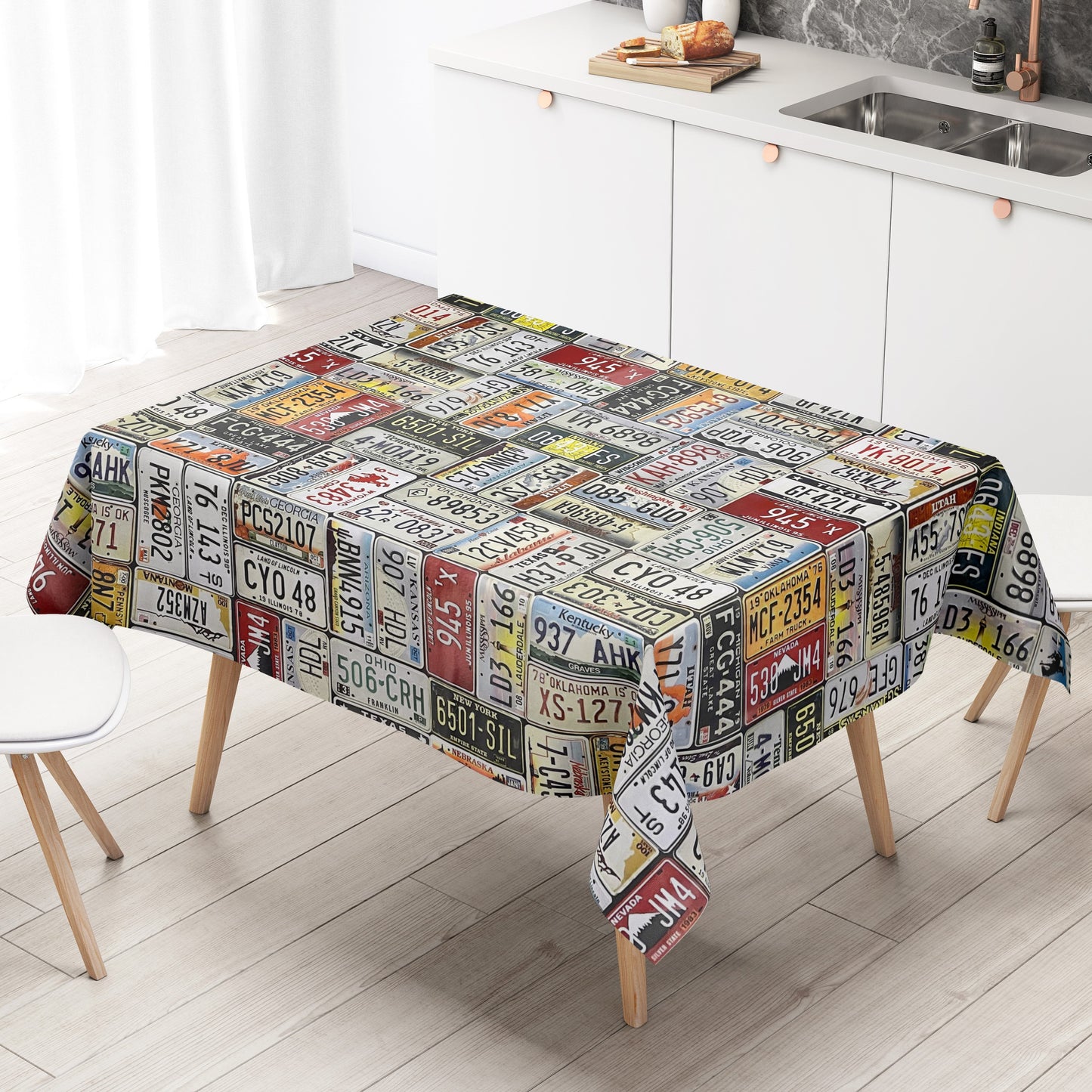 Wachstuch Tischdecke K-BE4211 Kennzeichen USA Werkstatt eckig rund oval