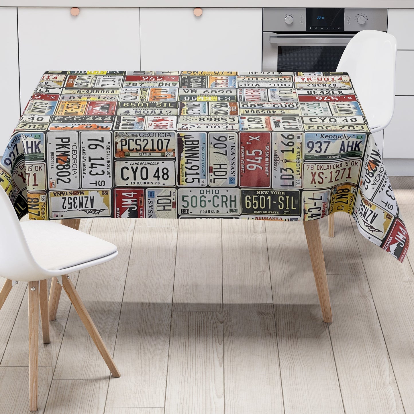 Wachstuch Tischdecke K-BE4211 Kennzeichen USA Werkstatt eckig rund oval