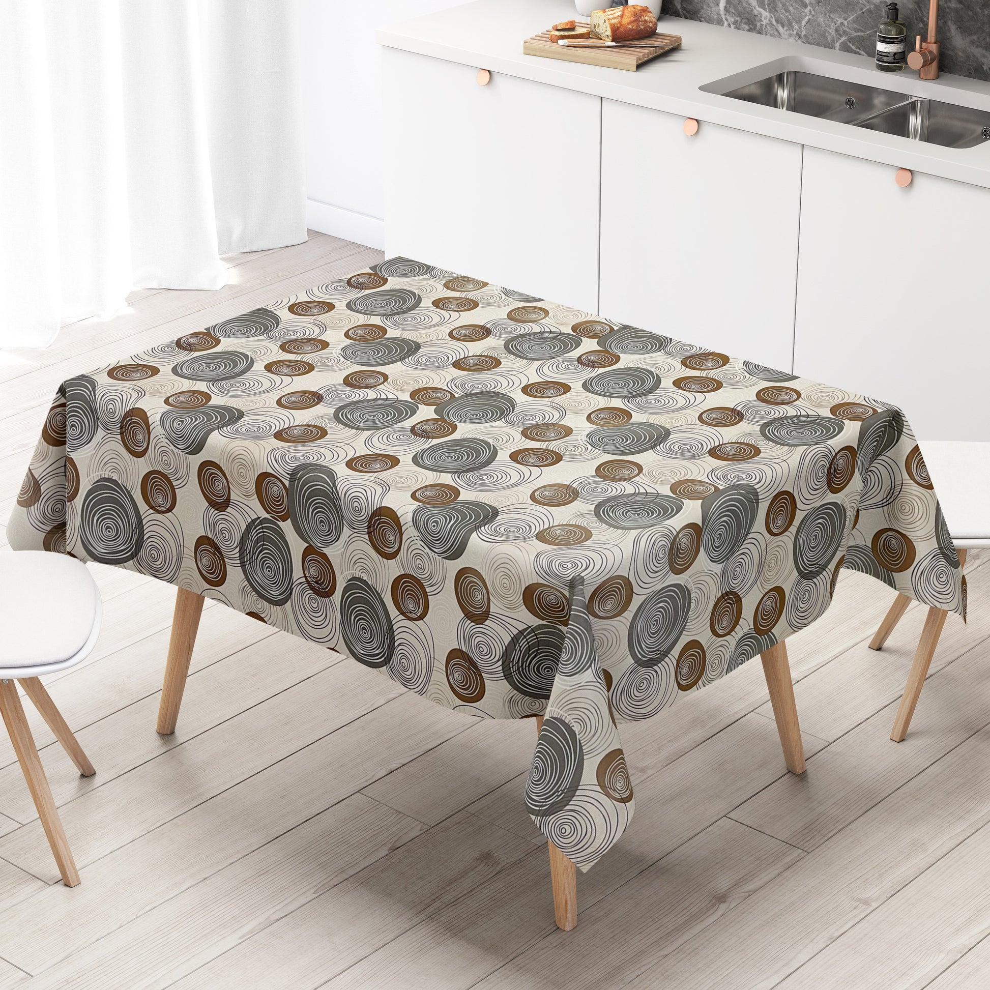 Wachstuch Tischdecke Linien Kreise beige