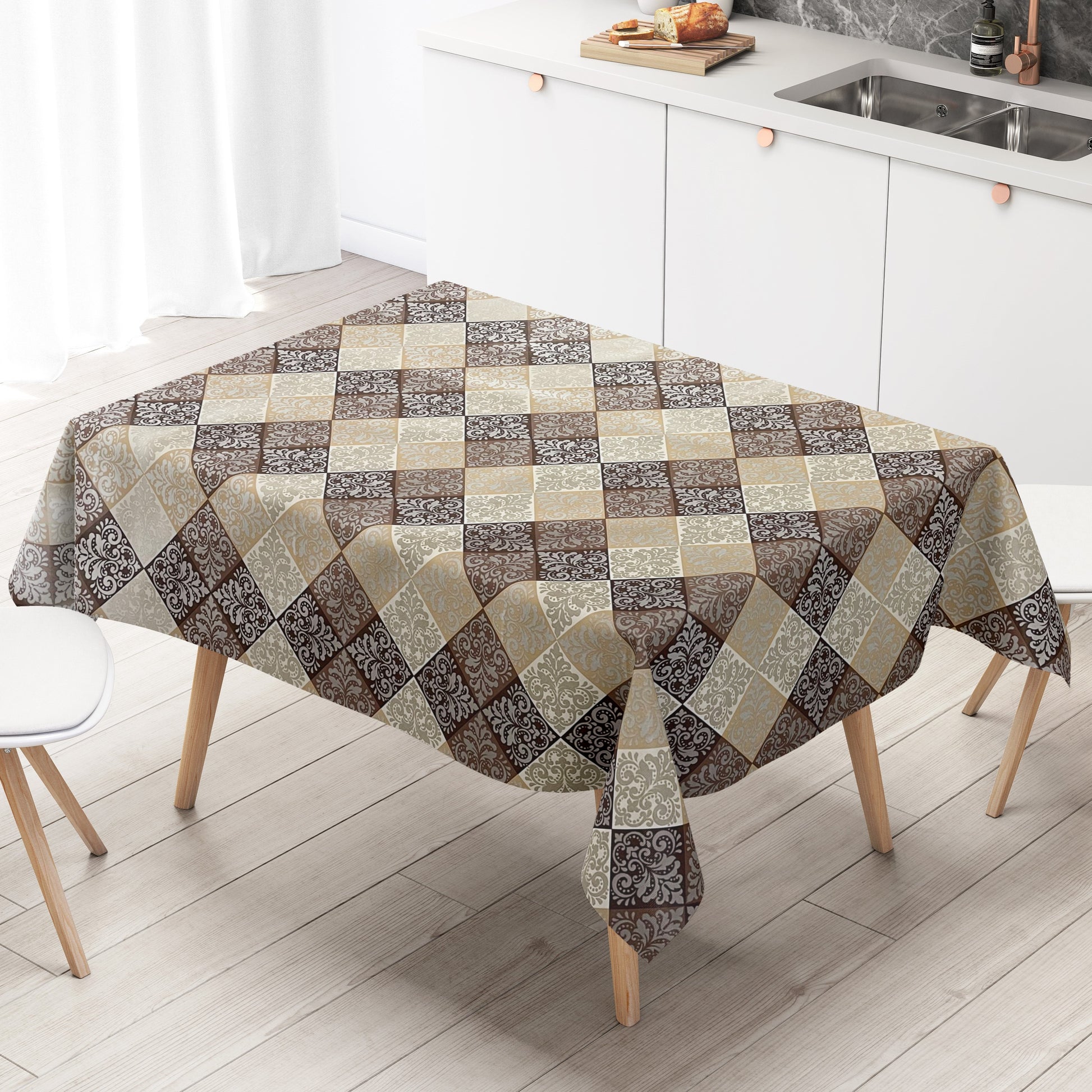 Wachstuch Tischdecke Ornamente beige