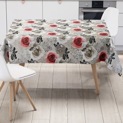 abwaschabre Wachstuch Tischdecke Rosen Blumen Blüten