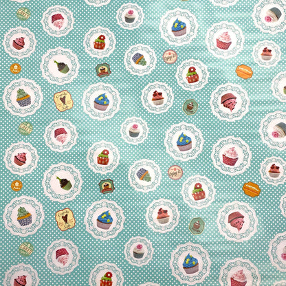 Nappe en toile cirée K150017 CupCakes pois turquoise carré rond ovale